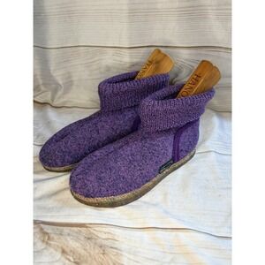 Haflinger Wool Slippers Womens 39 Purple Boiled Wool Cuffed House Shoes